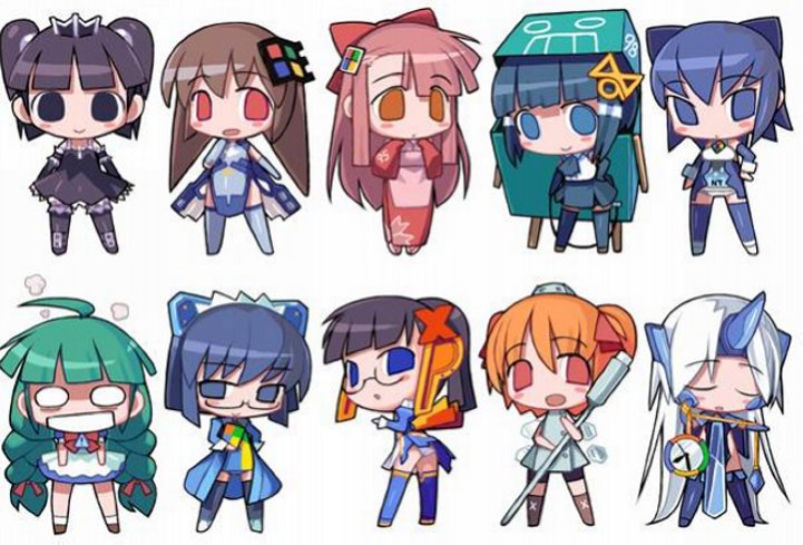 xp-tan, me-tan, 2k-tan, 95-tan, 98-tan, and 2 more (os-tan and 1 more) drawn by kusaka_kokage