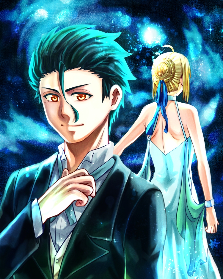 artoria pendragon, saber, and diarmuid ua duibhne (fate and 1 more) drawn by katanamaru_(blazeknight)