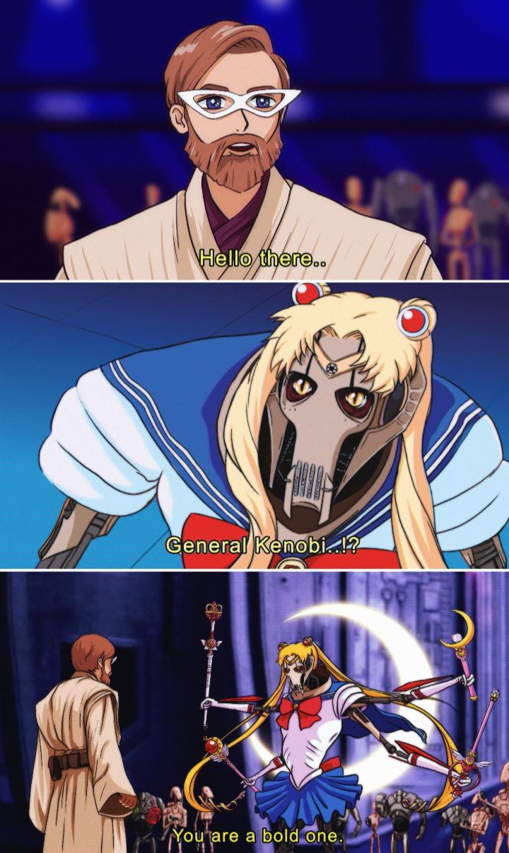sailor moon, obi-wan kenobi, general grievous, b1 battle droid, and b2 battle droid (bishoujo senshi sailor moon and 6 more) drawn by penguinyfluff