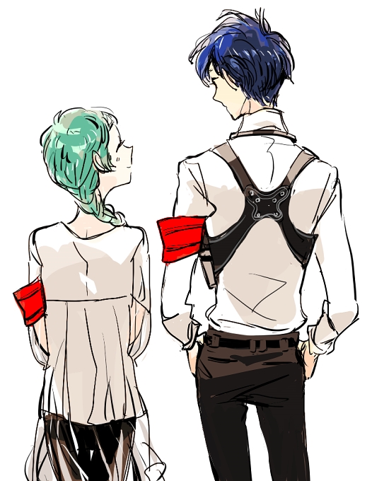 yuuki makoto and yamagishi fuuka (persona and 2 more) drawn by sutei_(giru)