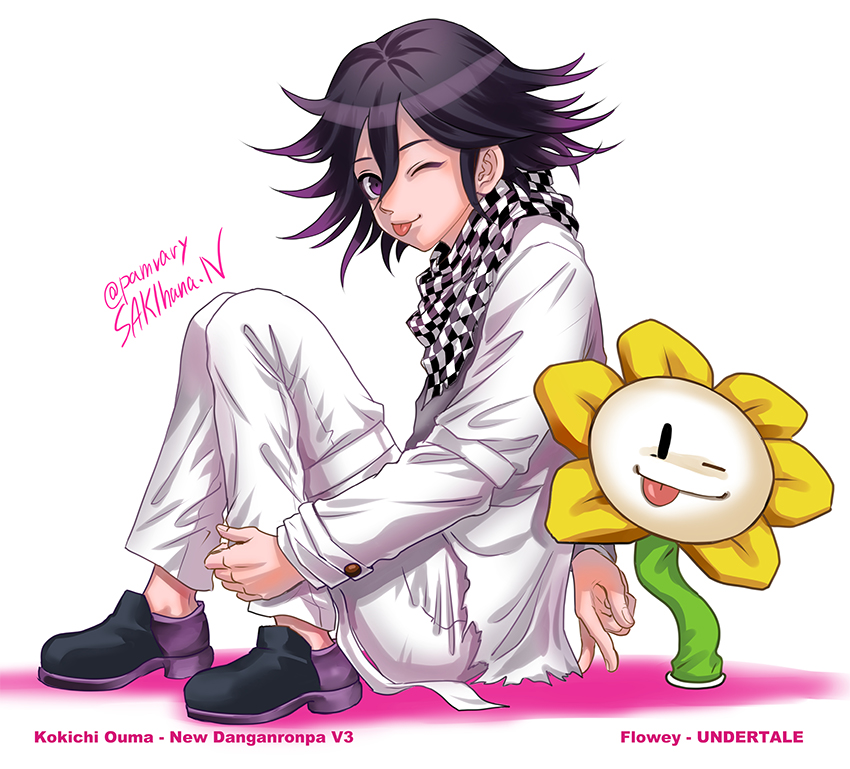 oma kokichi and flowey (danganronpa and 2 more) drawn by nabeya_sakihana