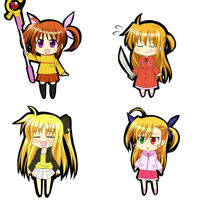 fate testarossa, takamachi nanoha, raising heart, vivio, and arisa bunnings (lyrical nanoha and 2 more) drawn by tadokoro_teppei