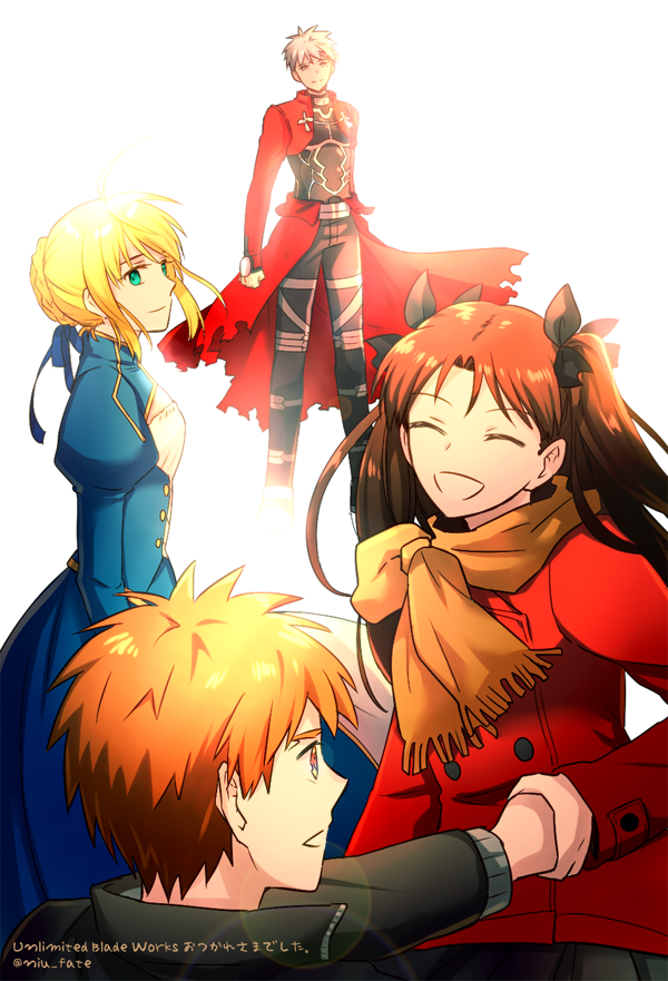 artoria pendragon, saber, tohsaka rin, emiya shirou, and archer (fate and 1 more) drawn by niu_illuminator
