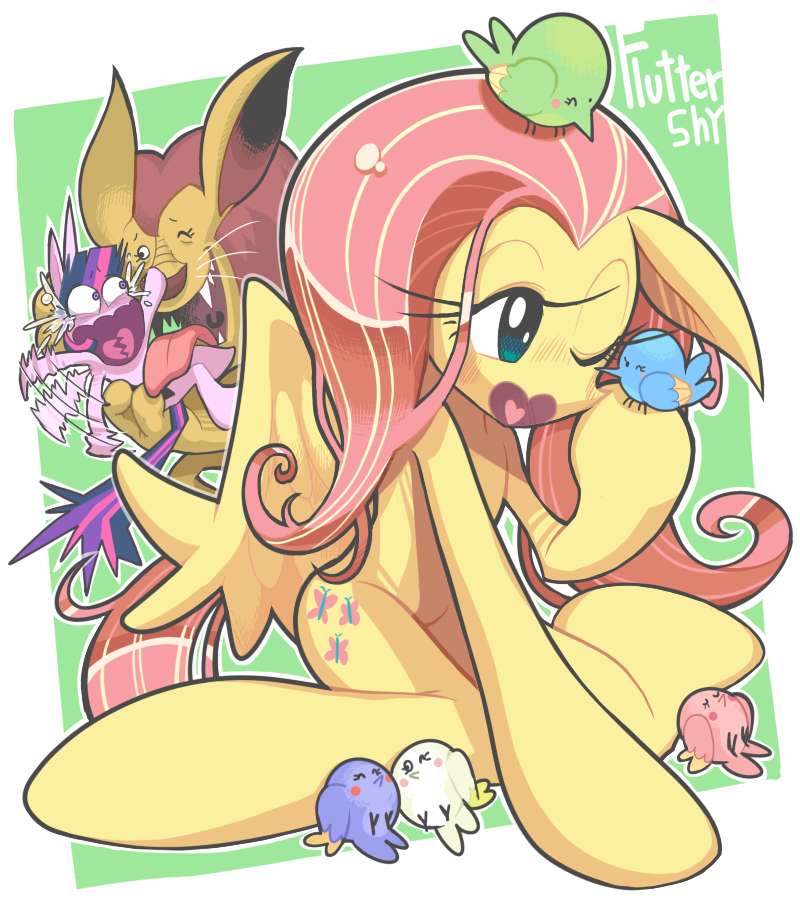 twilight sparkle, fluttershy, and manticore (my little pony and 1 more) drawn by gashi-gashi