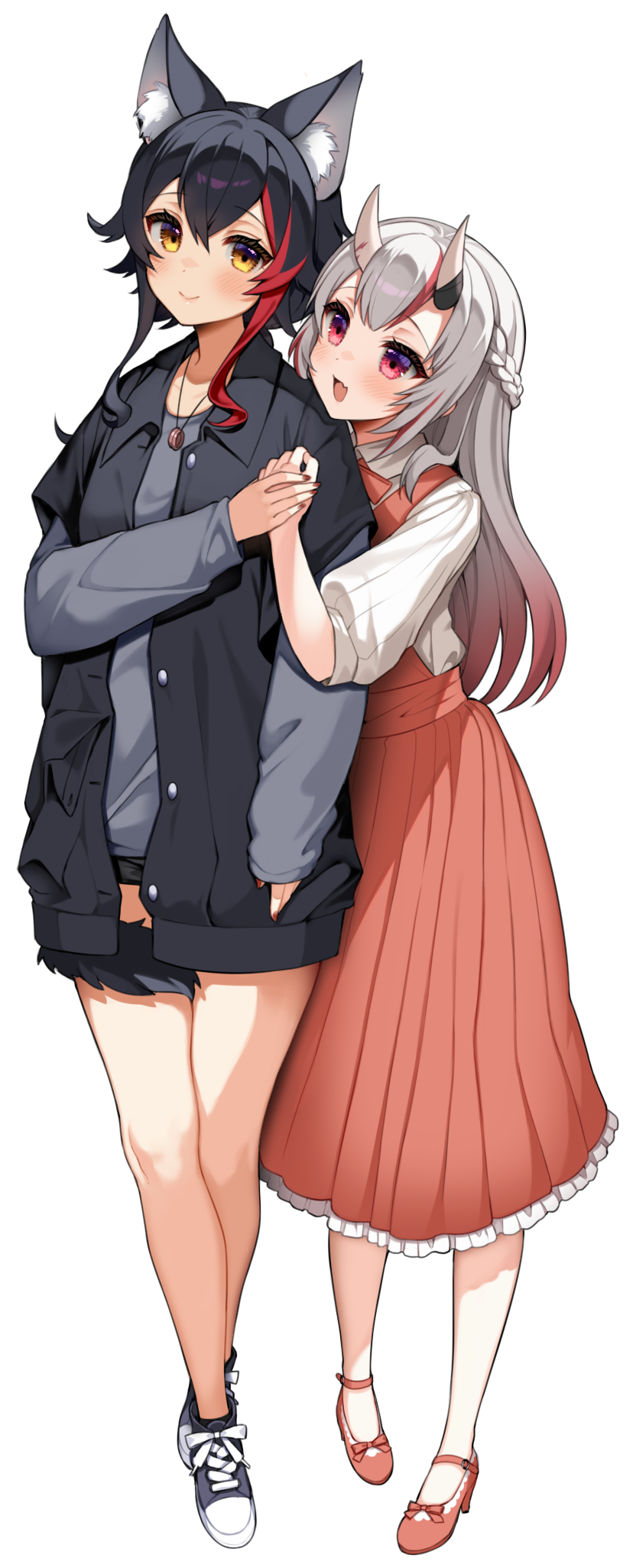 ookami mio and nakiri ayame (hololive) drawn by nekohara_choco
