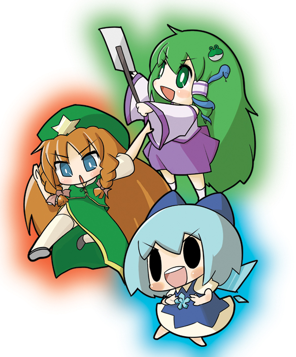 kochiya sanae, cirno, and hong meiling (touhou and 1 more) drawn by tefu