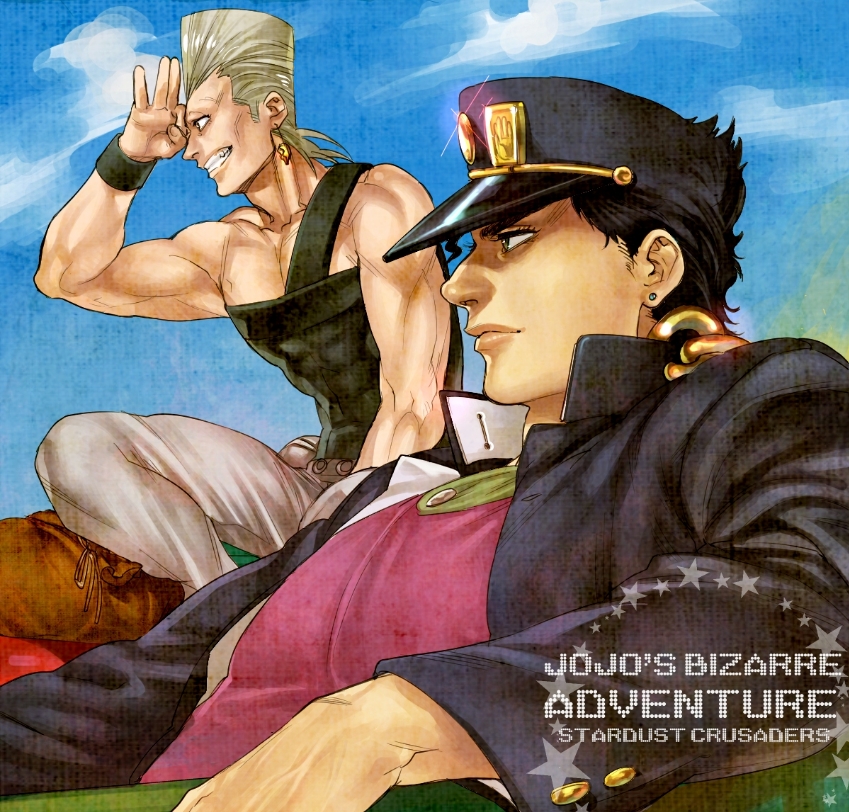 kujo jotaro and jean pierre polnareff (jojo no kimyou na bouken and 1 more) drawn by icym