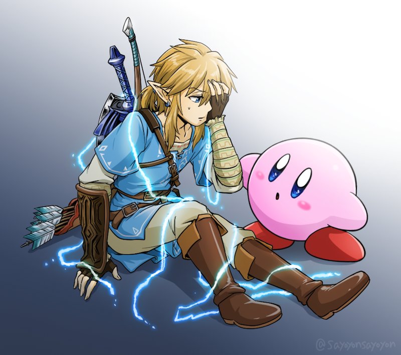 link and kirby (the legend of zelda and 3 more) drawn by sayoyonsayoyo