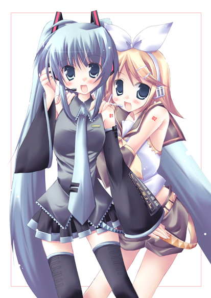 hatsune miku and kagamine rin (vocaloid) drawn by nitoki