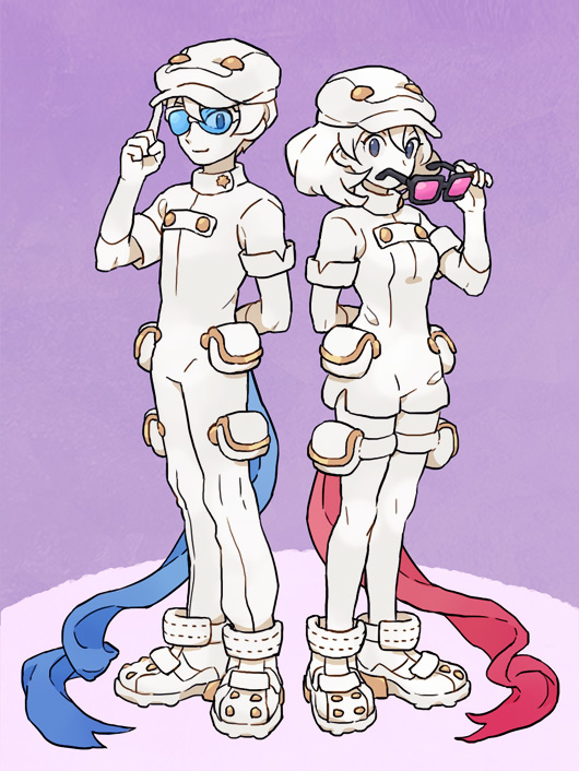 aether foundation employee, sina, and dexio (pokemon and 1 more) drawn by ikra_(katacoly)