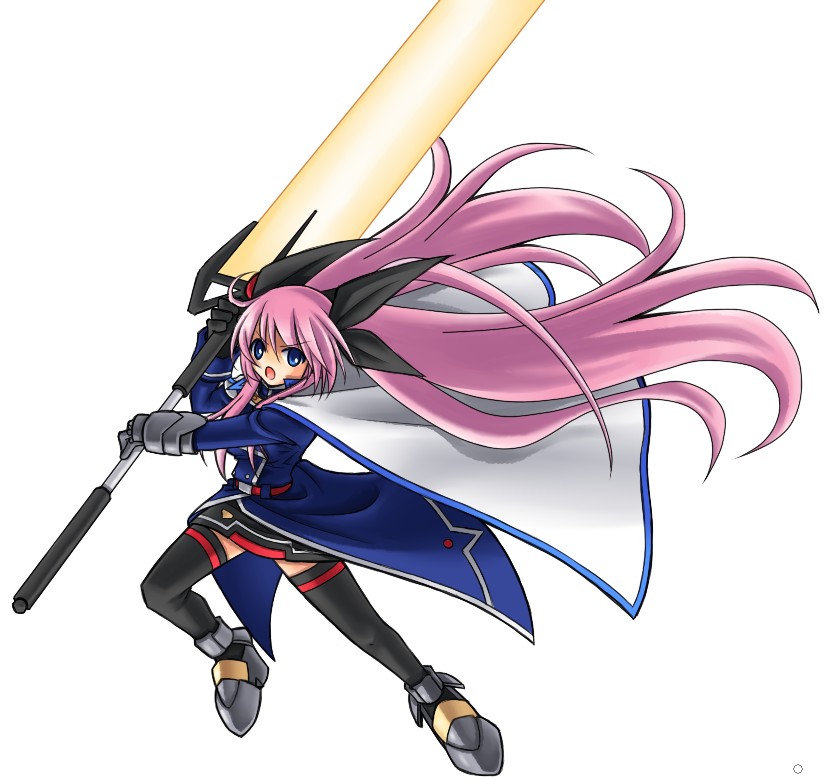 megurine luka, fate testarossa, and bardiche (vocaloid and 2 more) drawn by sakakura_(sariri)