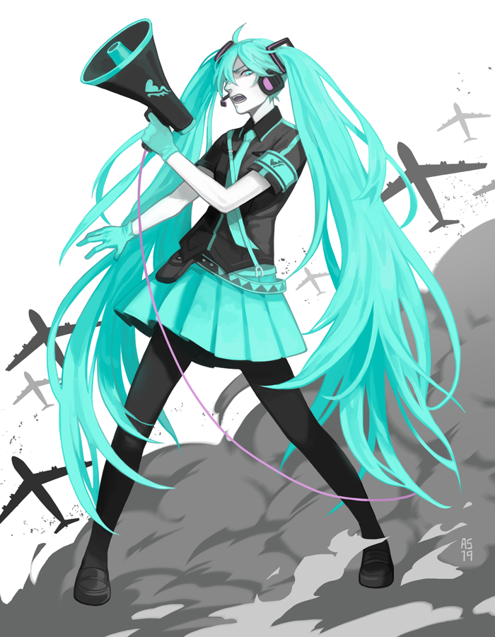 hatsune miku (vocaloid and 1 more) drawn by driftwoodwolf