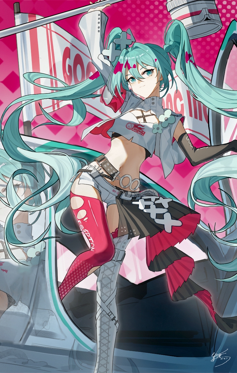 hatsune miku and racing miku (vocaloid and 1 more) drawn by yisjhui