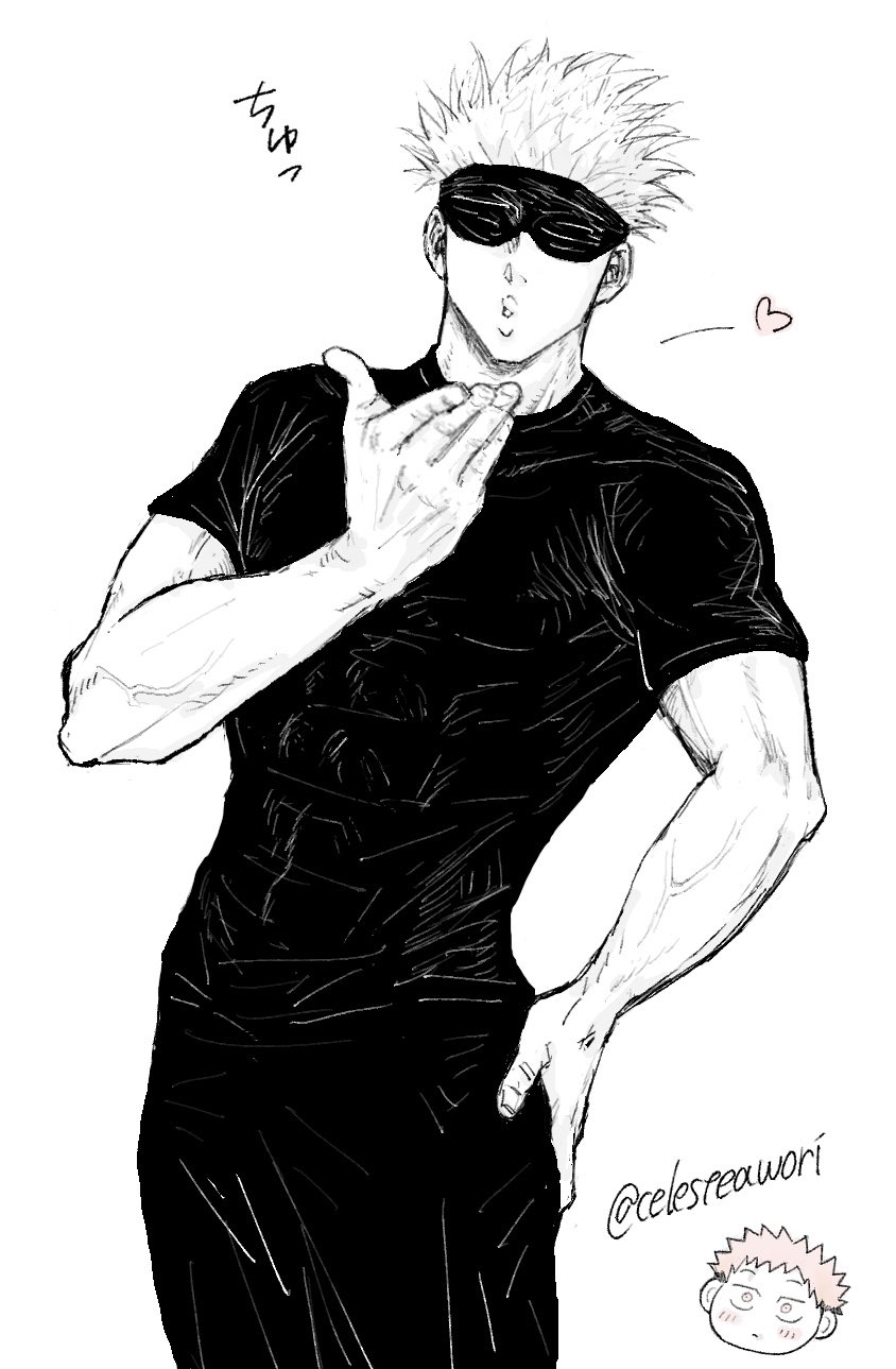 gojou satoru and itadori yuuji (jujutsu kaisen) drawn by celesteawori