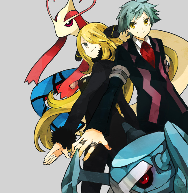 cynthia, steven stone, milotic, and metagross (pokemon and 2 more) drawn by buzz_(moi)