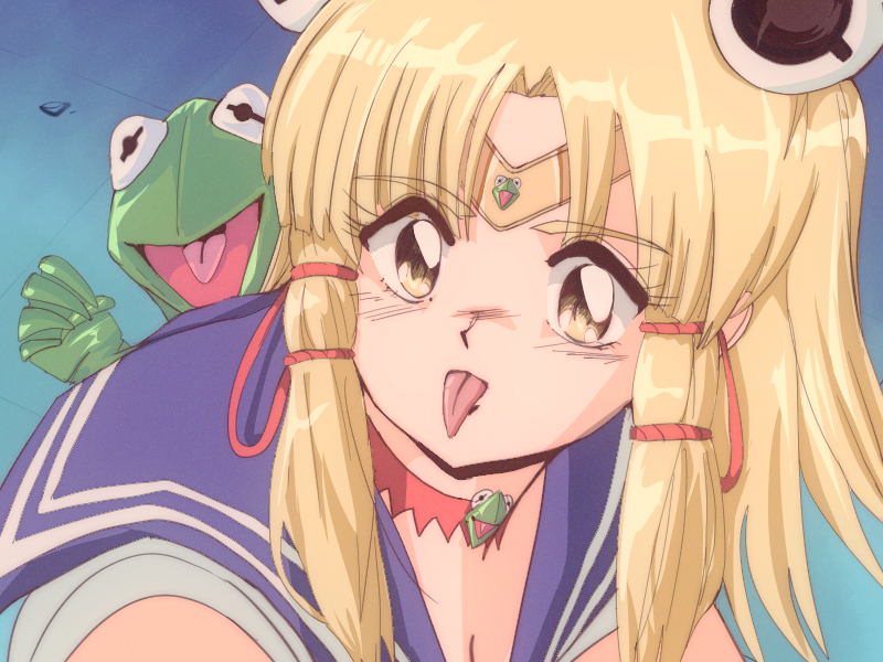 moriya suwako, sailor moon, and kermit the frog (touhou and 3 more) drawn by step_arts