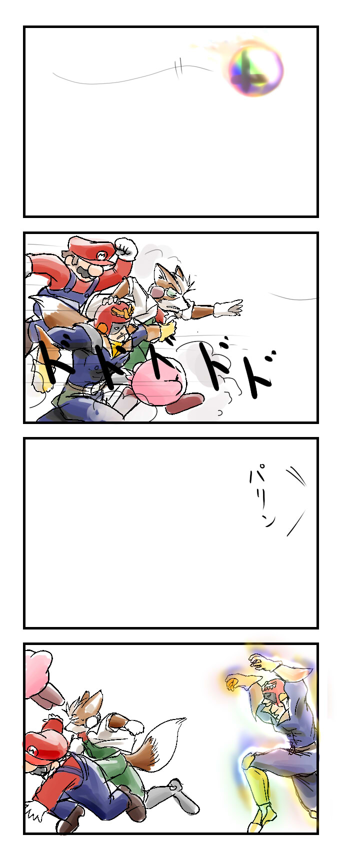 kirby, mario, fox mccloud, and captain falcon (mario and 5 more) drawn by sai_hate