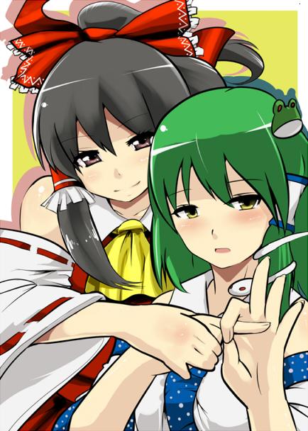 hakurei reimu and kochiya sanae (touhou) drawn by hyudora