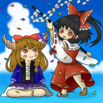 hakurei reimu and ibuki suika (touhou) drawn by mo-musu