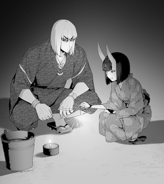shuten douji and sakata kintoki (fate and 1 more) drawn by shiromako