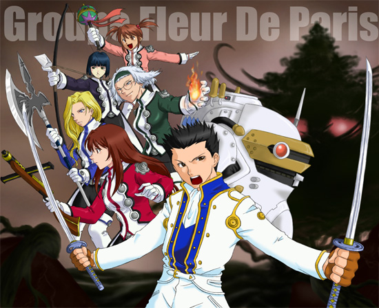 erica fontaine, glycine bleumer, oogami ichirou, coquelicot, lobelia carlini, and 2 more (sakura taisen and 1 more) drawn by k-ma