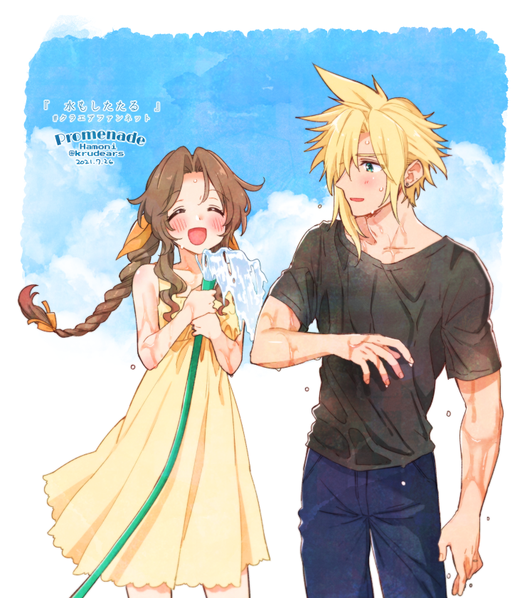 cloud strife and aerith gainsborough (final fantasy and 2 more) drawn by krudears