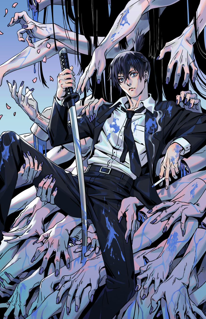 hayakawa aki and ghost devil (chainsaw man) drawn by irahi