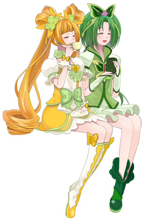 yotsuba alice, akimoto komachi, cure rosetta, and cure mint (precure and 3 more) drawn by sasamaru_chimaki