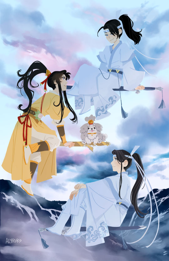 lan sizhui, jin ling, and lan jingyi (modao zushi) drawn by alyruko