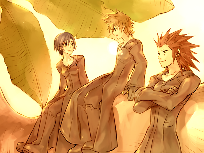 roxas, xion, and axel (kingdom hearts) drawn by illbewaiting