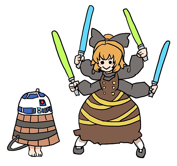 kurodani yamame, kisume, r2-d2, and general grievous (touhou and 1 more) drawn by terrajin