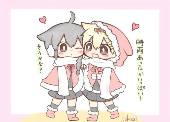 shigure, yuudachi, shigure kai ni, and yuudachi kai ni (kantai collection) drawn by jako_(jakoo21)
