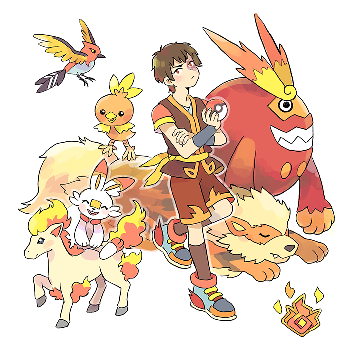 scorbunny, torchic, arcanine, ponyta, zuko, and 2 more (pokemon and 2 more) drawn by mojgon