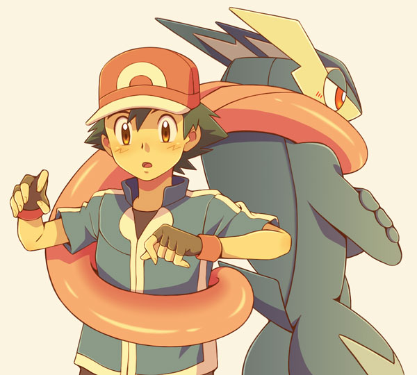 ash ketchum and greninja (pokemon and 1 more) drawn by cyaneko