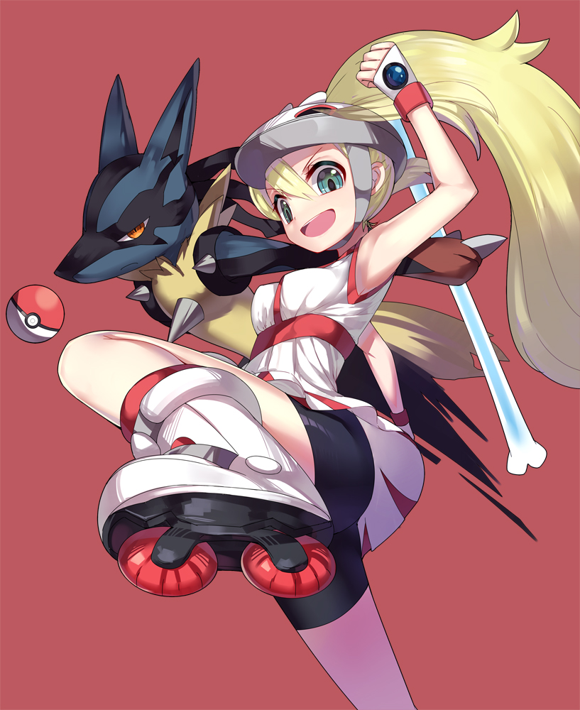 lucario, korrina, and mega lucario (pokemon and 1 more) drawn by ririko_(zhuoyandesailaer)