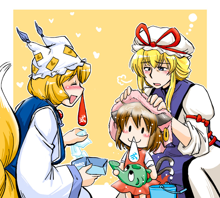 yakumo yukari, yakumo ran, and chen (touhou) drawn by azuki_osamitsu