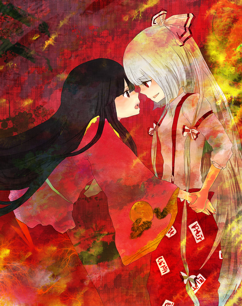 fujiwara no mokou and houraisan kaguya (touhou) drawn by chiri_(o9o9)