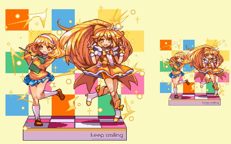 kise yayoi and cure peace (precure and 1 more) drawn by migel_futoshi