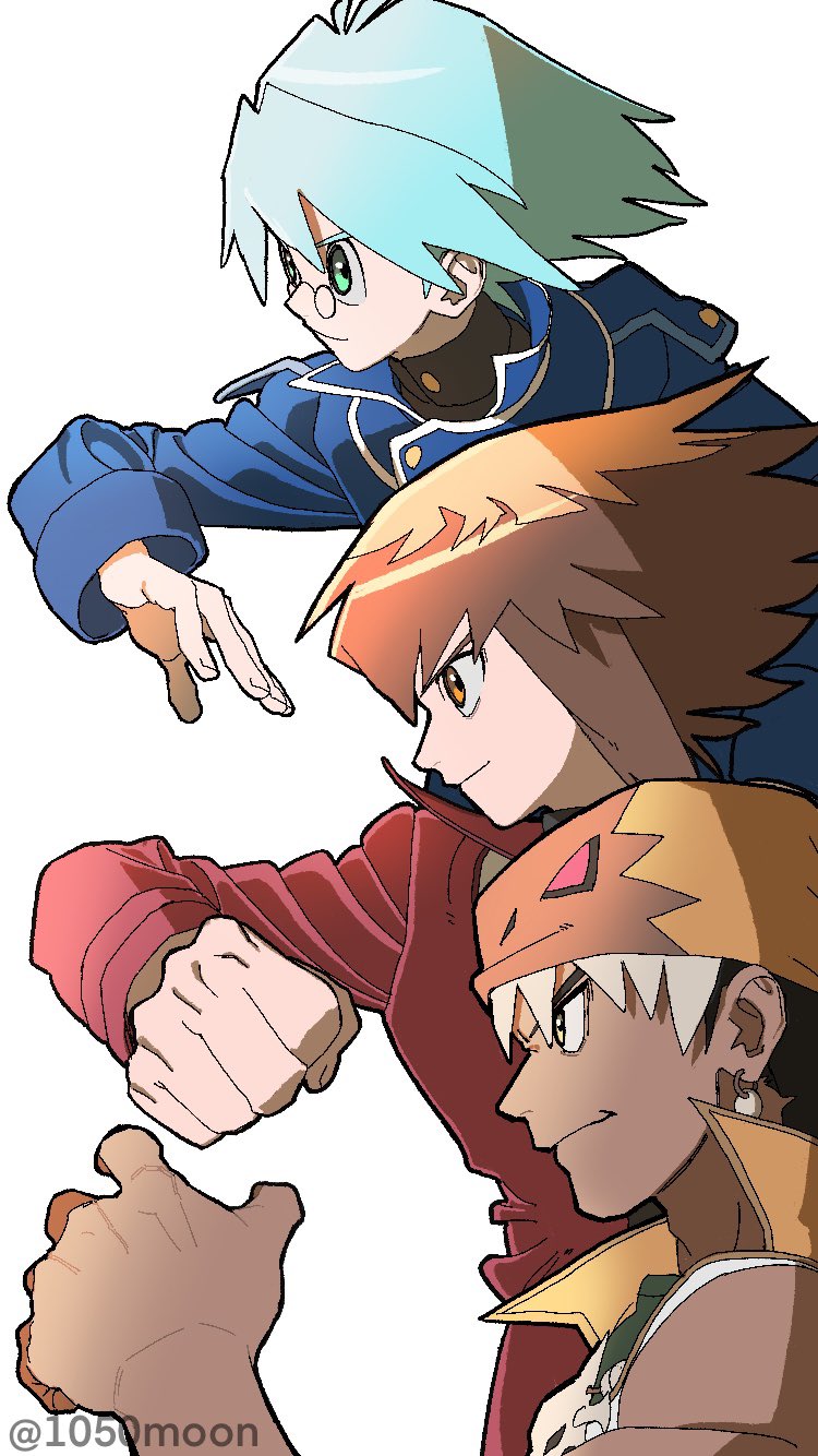 yuki judai, marufuji sho, and tyranno kenzan (yu-gi-oh! and 1 more) drawn by shimizugawa