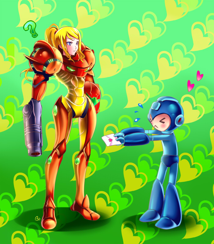 samus aran and mega man (metroid and 1 more) drawn by kagomesarrow