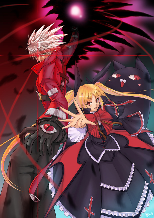 ragna the bloodedge, rachel alucard, and nago (blazblue) drawn by chu31004