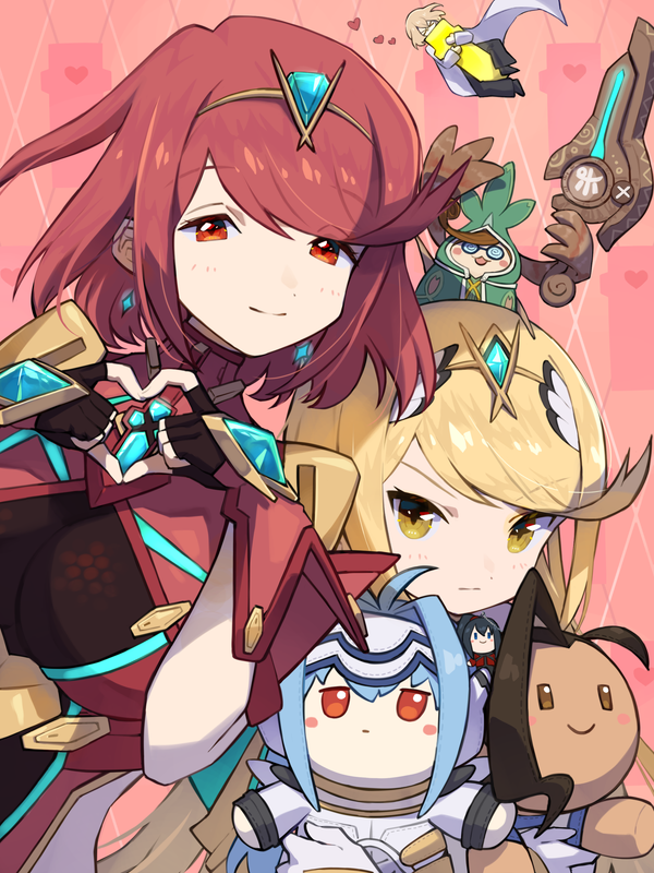 pyra, mythra, kos-mos, noah, fei fong wong, and 2 more (xenoblade chronicles and 6 more) drawn by asagi1111