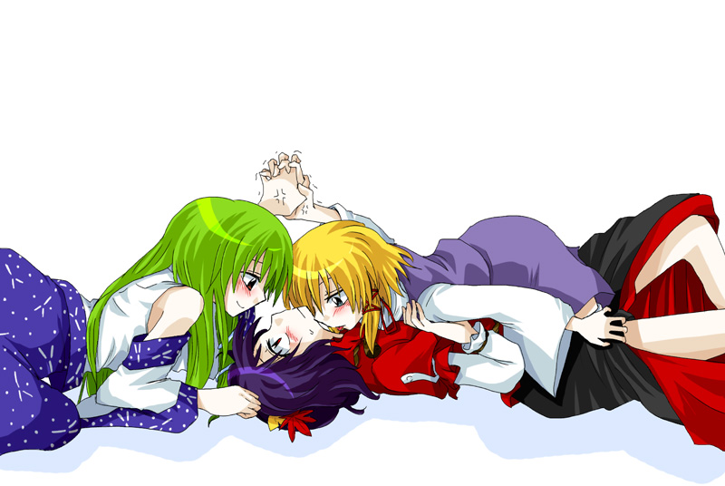 kochiya sanae, moriya suwako, and yasaka kanako (touhou) drawn by unya