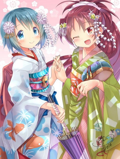 miki sayaka and sakura kyoko (mahou shoujo madoka magica) drawn by gleision_adain