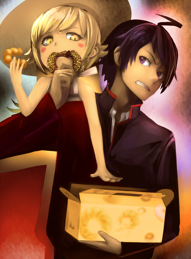 oshino shinobu and araragi koyomi (monogatari and 1 more) drawn by panjamunoname_(nononanameme)