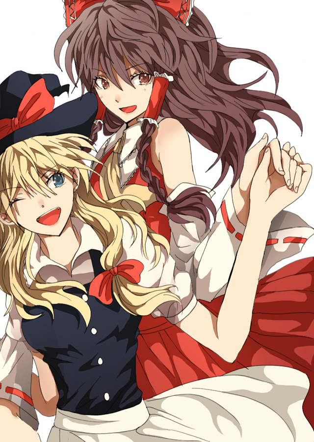 hakurei reimu and kirisame marisa (touhou) drawn by yuki_(fuguneko)
