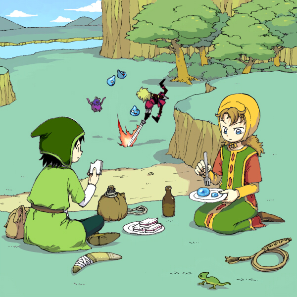 slime, maribel, hero, kiefer, and awebergine (dragon quest and 1 more) drawn by nezutako