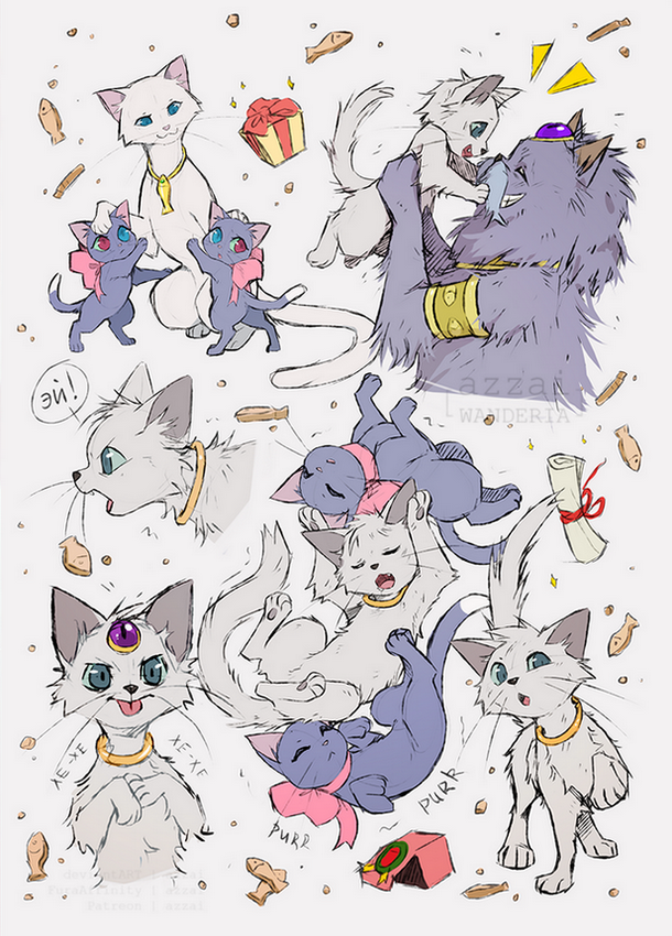 yuki and cat king (original and 2 more) drawn by azzai