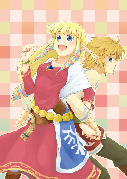 link and princess zelda (the legend of zelda and 1 more) drawn by saiba_(henrietta)