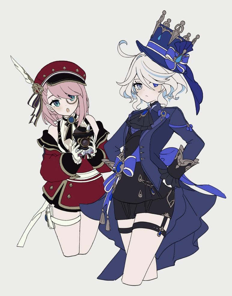 furina and charlotte (genshin impact) drawn by merry-san